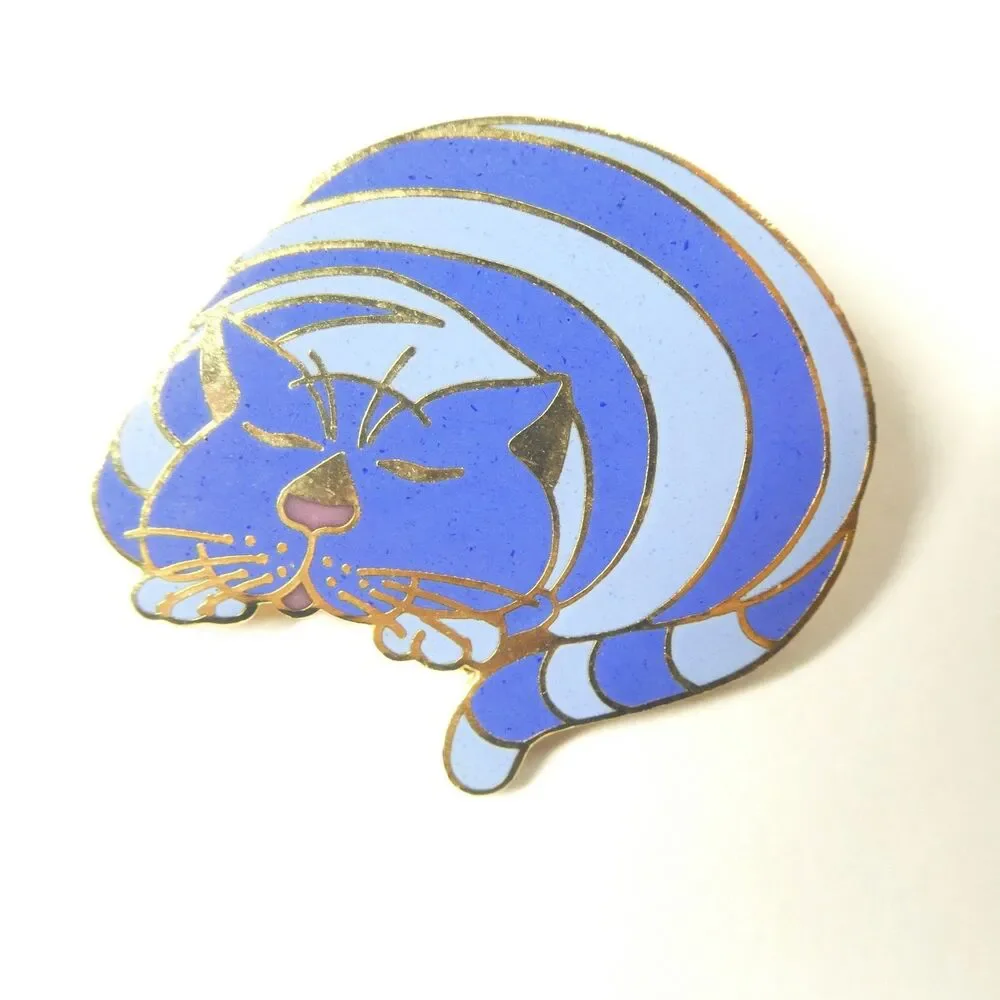 Blue Striped Cat Enamel Pin Artique Barbara Lavallee Artist Vintage